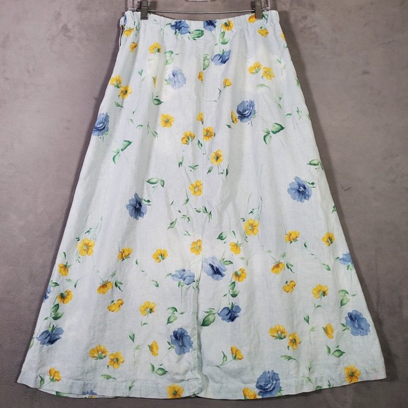 Liz Claiborne Midi Skirt Womens 14 Pastel Blue Floral Linen Blend A Line Cottage - Picture 2 of 9